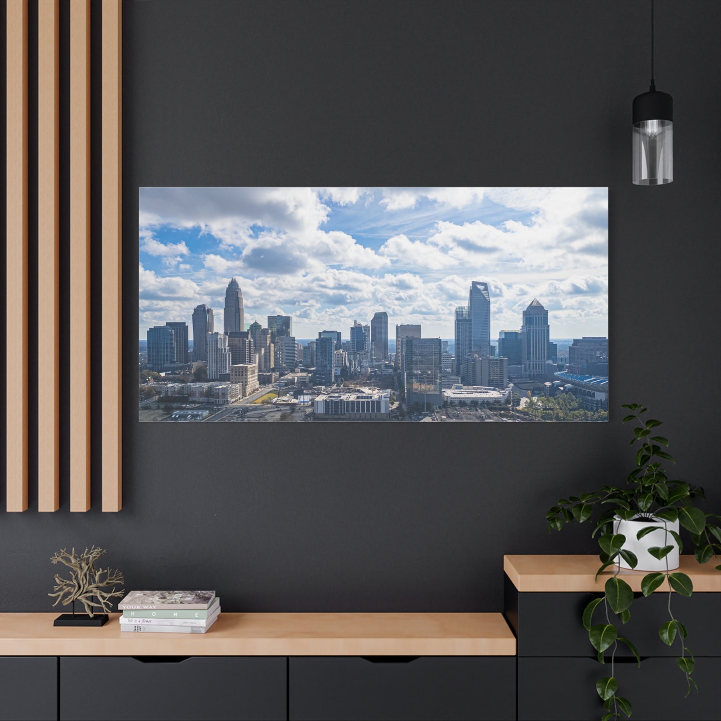 Charlotte Skyline Canvas — Uptown Skyline Under Clouds