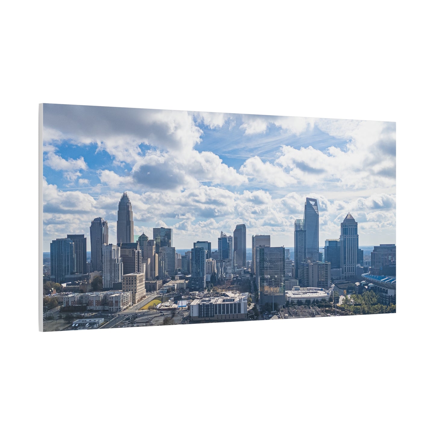 Charlotte Skyline Canvas — Uptown Skyline Under Clouds